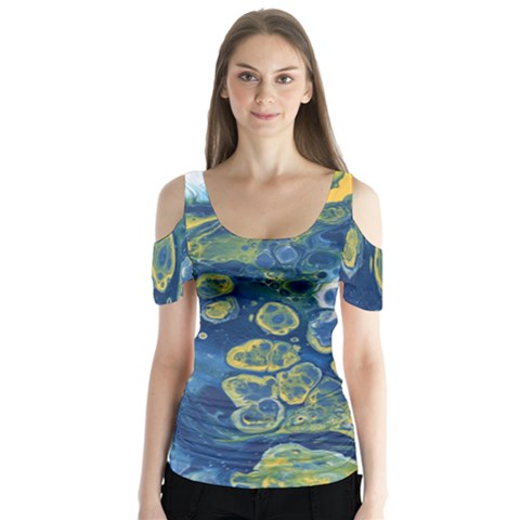 Churning Waters Butterfly Sleeve Cutout Tee  by lwdstudio