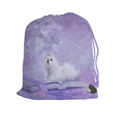 Cute Little Maltese, Soft Colors Drawstring Pouch (xxl) by FantasyWorld7