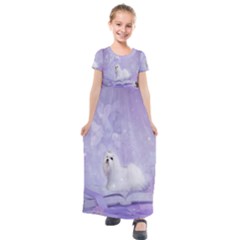 Cute Little Maltese, Soft Colors Kids  Short Sleeve Maxi Dress by FantasyWorld7