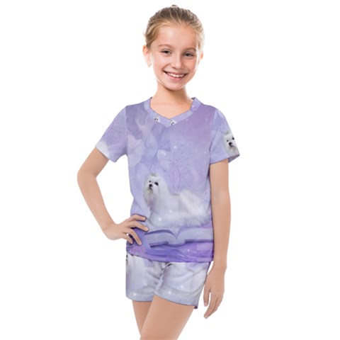 Cute Little Maltese, Soft Colors Kids  Mesh Tee And Shorts Set by FantasyWorld7