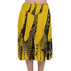 Giraffe  Velvet Flared Midi Skirt by Valentinaart