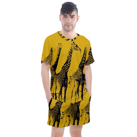 Giraffe  Men s Mesh Tee And Shorts Set by Valentinaart