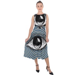 Pop Art Eye Midi Tie-back Chiffon Dress by Valentinaart