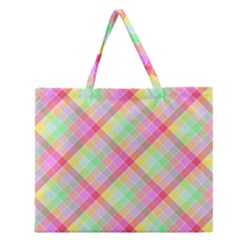 Pastel Rainbow Tablecloth Diagonal Check Zipper Large Tote Bag by PodArtist