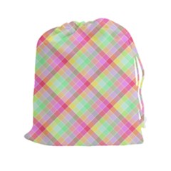 Pastel Rainbow Tablecloth Diagonal Check Drawstring Pouch (xxl) by PodArtist