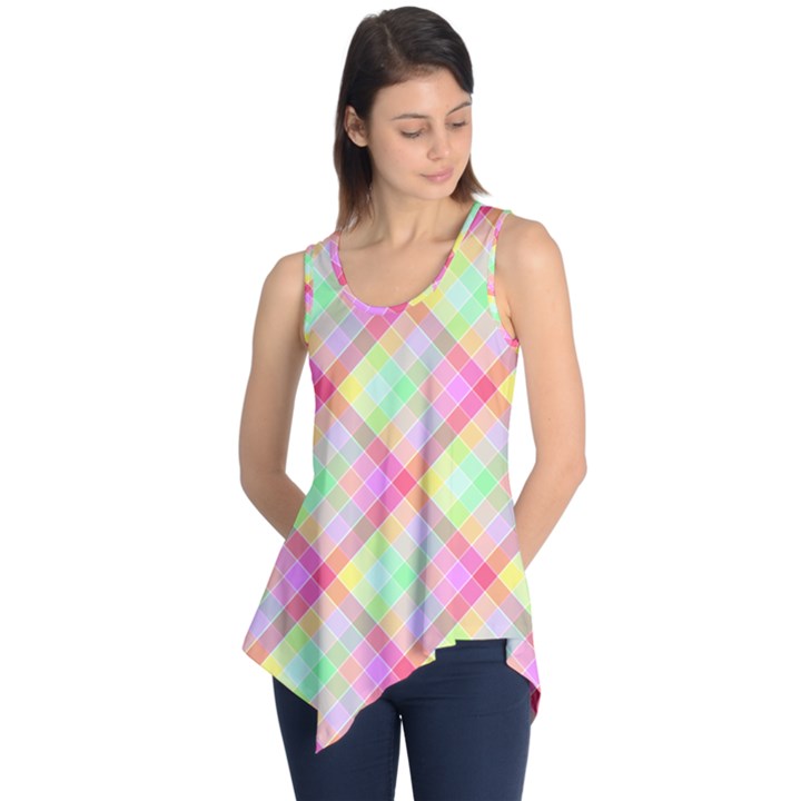 Pastel Rainbow Tablecloth Diagonal Check Sleeveless Tunic