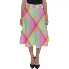 Pastel Rainbow Tablecloth Diagonal Check Perfect Length Midi Skirt by PodArtist