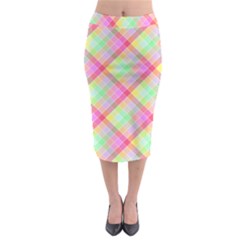 Pastel Rainbow Tablecloth Diagonal Check Midi Pencil Skirt by PodArtist