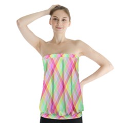 Pastel Rainbow Tablecloth Diagonal Check Strapless Top by PodArtist