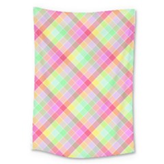 Pastel Rainbow Tablecloth Diagonal Check Large Tapestry by PodArtist