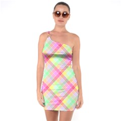 Pastel Rainbow Tablecloth Diagonal Check One Soulder Bodycon Dress by PodArtist