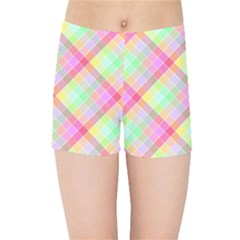 Pastel Rainbow Tablecloth Diagonal Check Kids Sports Shorts by PodArtist