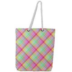 Pastel Rainbow Tablecloth Diagonal Check Full Print Rope Handle Tote (large) by PodArtist