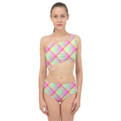 Pastel Rainbow Tablecloth Diagonal Check Spliced Up Two Piece Swimsuit by PodArtist