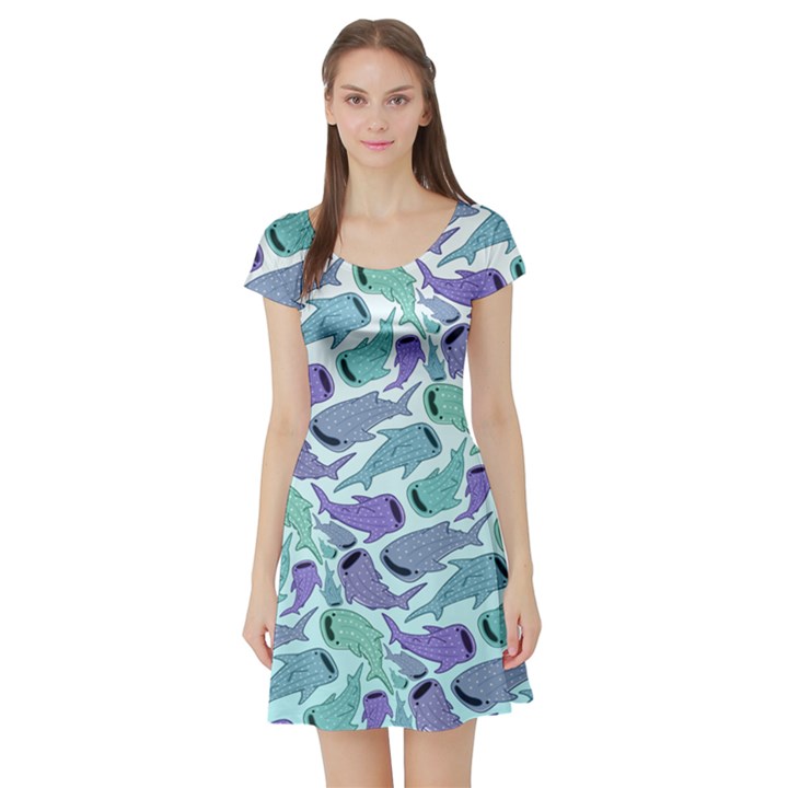 Whale Sharks Short Sleeve Skater Dress