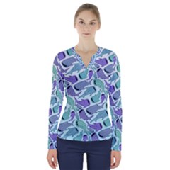 Whale Sharks V-neck Long Sleeve Top by mbendigo