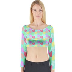 Pastel Rainbow Monstera Long Sleeve Crop Top by PodArtist