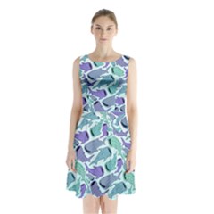 Whale Sharks Sleeveless Waist Tie Chiffon Dress