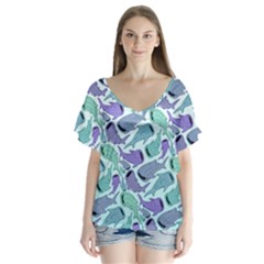 Whale Sharks V-neck Flutter Sleeve Top by mbendigo