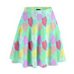 Pastel Rainbow Monstera High Waist Skirt by PodArtist