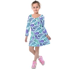 Whale Sharks Kids  Long Sleeve Velvet Dress