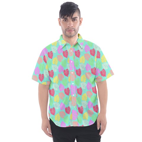 Pastel Rainbow Monstera Men s Short Sleeve Shirt by PodArtist