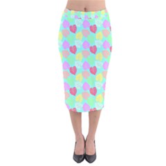 Pastel Rainbow Monstera Velvet Midi Pencil Skirt by PodArtist