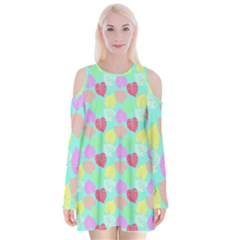 Pastel Rainbow Monstera Velvet Long Sleeve Shoulder Cutout Dress by PodArtist