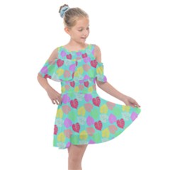 Pastel Rainbow Monstera Kids  Shoulder Cutout Chiffon Dress by PodArtist