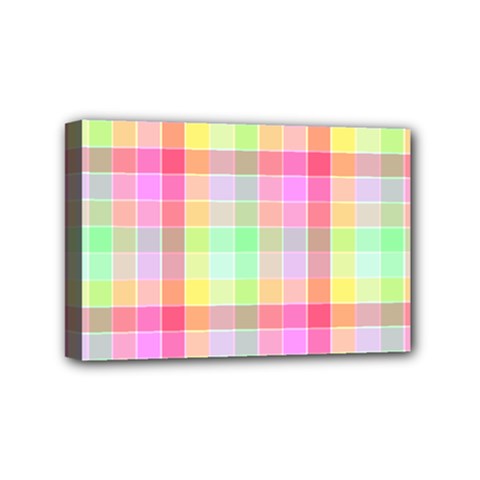 Pastel Rainbow Sorbet Ice Cream Check Plaid Mini Canvas 6  X 4  (stretched) by PodArtist