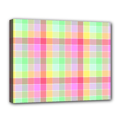 Pastel Rainbow Sorbet Ice Cream Check Plaid Canvas 14  X 11  (stretched) by PodArtist