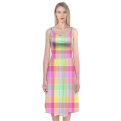 Pastel Rainbow Sorbet Ice Cream Check Plaid Midi Sleeveless Dress by PodArtist