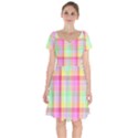 Pastel Rainbow Sorbet Ice Cream Check Plaid Short Sleeve Bardot Dress View1