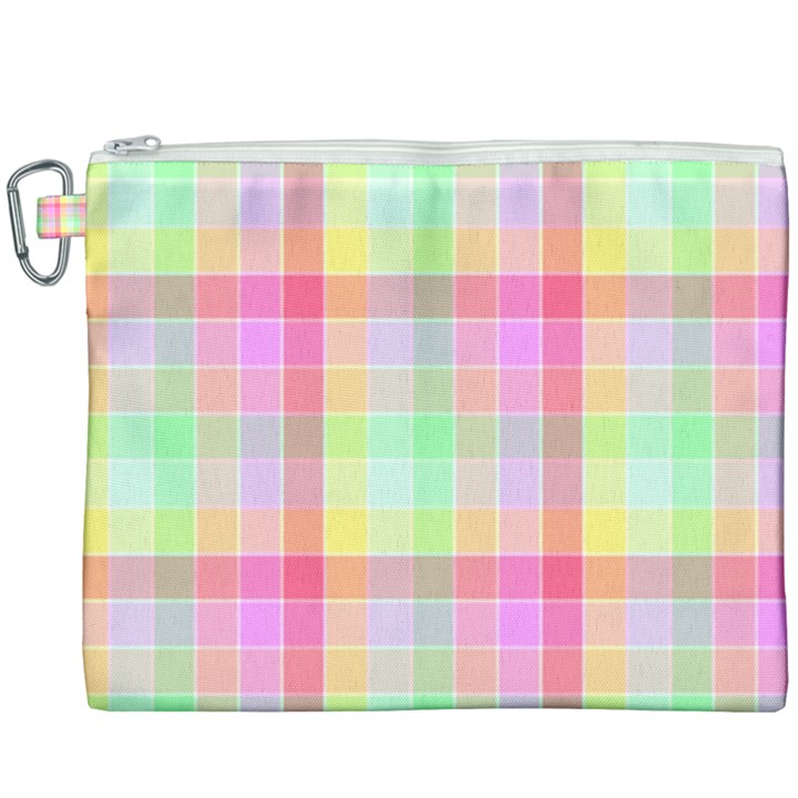 Pastel Rainbow Sorbet Ice Cream Check Plaid Canvas Cosmetic Bag (XXXL)