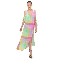 Pastel Rainbow Sorbet Ice Cream Check Plaid Maxi Chiffon Cover Up Dress by PodArtist