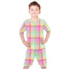 Pastel Rainbow Sorbet Ice Cream Check Plaid Kid s Set by PodArtist