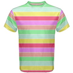 Pastel Rainbow Sorbet Horizontal Deck Chair Stripes Men s Cotton Tee by PodArtist