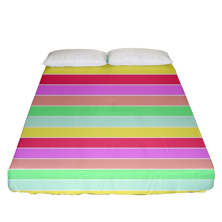 Pastel Rainbow Sorbet Horizontal Deck Chair Stripes Fitted Sheet (King Size)