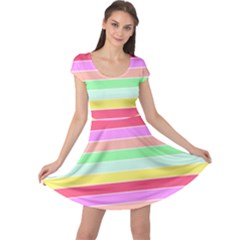 Pastel Rainbow Sorbet Horizontal Deck Chair Stripes Cap Sleeve Dress by PodArtist