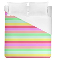 Pastel Rainbow Sorbet Horizontal Deck Chair Stripes Duvet Cover (queen Size) by PodArtist