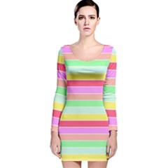 Pastel Rainbow Sorbet Horizontal Deck Chair Stripes Long Sleeve Velvet Bodycon Dress by PodArtist