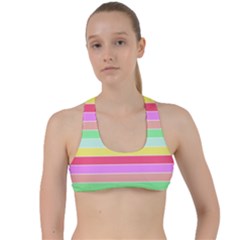 Pastel Rainbow Sorbet Horizontal Deck Chair Stripes Criss Cross Racerback Sports Bra by PodArtist