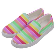 Pastel Rainbow Sorbet Horizontal Deck Chair Stripes Men s Canvas Slip Ons by PodArtist