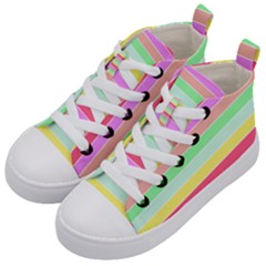 Pastel Rainbow Sorbet Horizontal Deck Chair Stripes Kid s Mid-top Canvas Sneakers