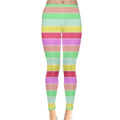 Pastel Rainbow Sorbet Horizontal Deck Chair Stripes Inside Out Leggings by PodArtist