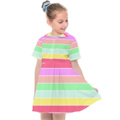 Pastel Rainbow Sorbet Horizontal Deck Chair Stripes Kids  Sailor Dress by PodArtist