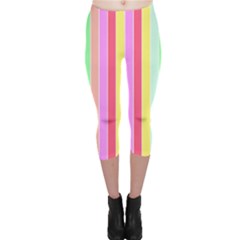 Pastel Rainbow Sorbet Deck Chair Stripes Capri Leggings  by PodArtist