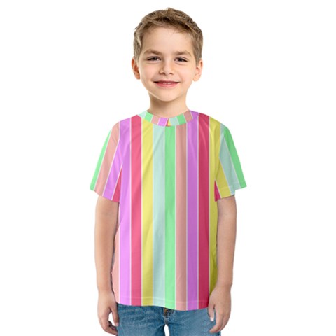 Pastel Rainbow Sorbet Deck Chair Stripes Kids  Sport Mesh Tee by PodArtist