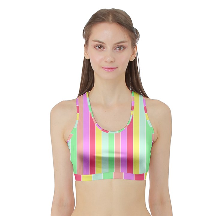 Pastel Rainbow Sorbet Deck Chair Stripes Sports Bra with Border