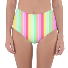 Pastel Rainbow Sorbet Deck Chair Stripes Reversible High-waist Bikini Bottoms by PodArtist